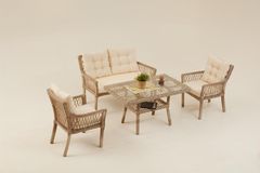Pirus Rattan 2+1+1 Tuinloungeset, Beige