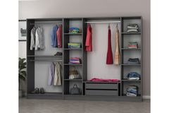 Medway Tideway Garderobe met 6 Glazen Deuren en 2 Laden, 210 cm, Antraciet en Zwart