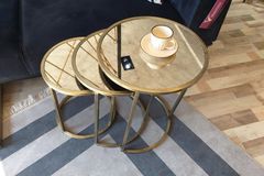 Word Terrazzo Nesting Table, White & Gold