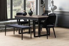 Line Eettafel, Walnoot en Zwart