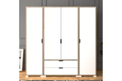 Manorala Kledingkast met 4 Deuren & 2 Lades, Wit & Eik