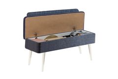 Vina Opbergbank Gestoffeerd, Wit & Donkerblauw