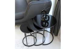 Tubihome Bijzettafelset, Metaal, Zwart Glas