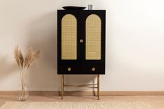 Cliff Rattan Cabinet, Black & Brass