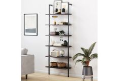 6 Tier Ladder Bookcase, Dark Wood & Black