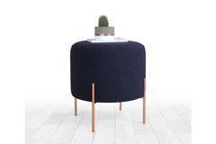 Copper Ronde Poef, Donkerblauw