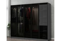 Medway Tideway Garderobe met 5 Glazen Deuren en 2 Laden, 210 cm, Antraciet en Zwart