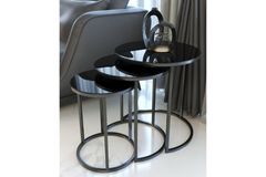 Tubihome Bijzettafelset, Metaal, Zwart Glas