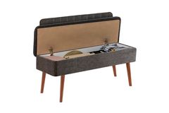 Vina Opbergbank Gestoffeerd, Walnoot & Antraciet