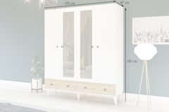 Belloir Kledingkast met 4 Deuren en 2 Lades, Wit en Pijnboom