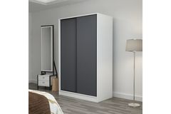 Medway Kledingkast met Schuifdeuren, 120 cm, Wit en Houtskool