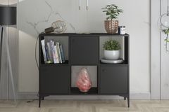 Orbit Multifunctionele Kast met 3 Deuren en Metalen Poten, Zwart