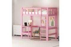 My World Children's Bunk Bed With Desk, Pink