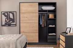 Panna Kledingkast met Schuifdeuren, Walnoot en Antraciet