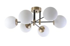 Vollmond Glazen Hanglamp met 6 Lampjes, Mat Goud