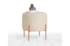 Copper Ronde Poef, Creme