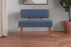 Vina Opbergbank Gestoffeerd, Walnoot & Donkerblauw