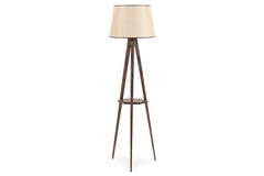 Warrick Houten Driepoot Vloerlamp met Rek, Lichtbruin en Bruin