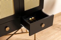 Cliff Rattan Cabinet, Black & Brass