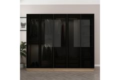 Medway Tideway Kledingkast met 5 Deuren en 2 Lades, 210 cm Walnoot en Zwart