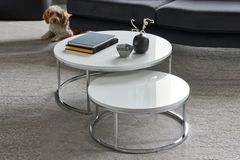 Vita Coffee Table Set, White & Silver