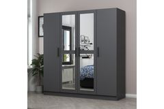 Medway Tideway Kledingkast met 4 Deuren, 2 Lades en Spiegel, 190 cm Antraciet