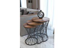 Tubihome Rieten C Bijzettafelset, Walnoot