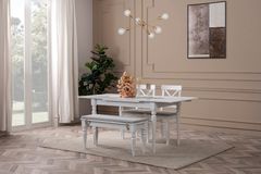 White Eettafelset met Bank, 110x70 cm