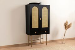 Cliff Rattan Cabinet, Black & Brass