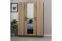 Medway Tideway Kledingkast met 3 Deuren, 2 Lades en Spiegel, 190 cm, Antraciet en Walnoot