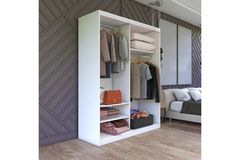 Binnian Kledingkast met 2 Deuren en Schuifdeuren, Wit