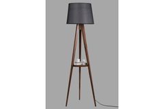 Warrick Houten Vloerlamp met Driepoot & Rek, Zwart & Bruin