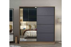 Medway Kledingkast met Schuifdeuren en Spiegel, 180 cm, Walnoot en Antraciet