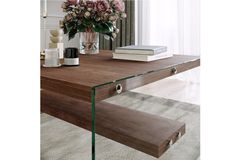 Neostyle Niagara Tempered Glass and Solid Wood Coffee Table, Dark Wood