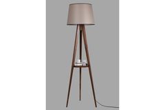 Warrick Houten Vloerlamp met Driepoot & Rek, Beige & Bruin