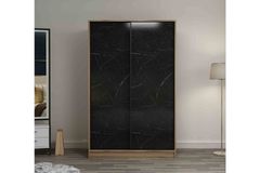 Medway Kledingkast met Schuifdeuren, 120 cm, Zwart en Walnoot