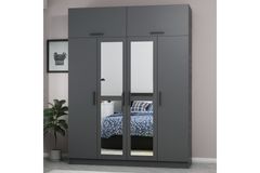 Medway Kledingkast met 4 Deuren, Bovenkast & Spiegel, 210 cm, Antraciet