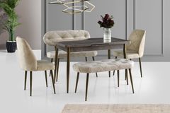 Moon Table And Chair Bench Set, Creme Goud, 120X70