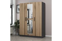 Medway Tideway Kledingkast met 3 Deuren, 2 Lades en Spiegel, 190 cm, Antraciet en Walnoot