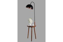 Broad Crag Vloerlamp met Houten Rek, Zwart & Walnoot