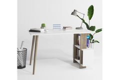 Lagomood Side Desk, White & Walnut