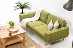 Merina 3-ZitsbankIn Linnen Stof Stof, Groene en Gele