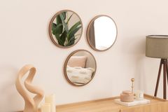 Wood Ronde Wandspiegel Set, 3 Stuks, Bruin