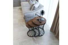 Tubihome Rieten C Bijzettafelset, Walnoot