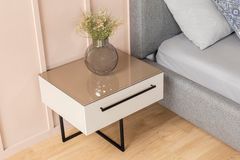 Pandora Nightstand, Sandstone & Black