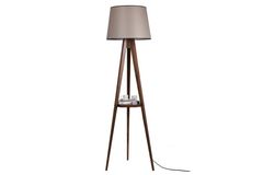 Warrick Houten Vloerlamp met Driepoot & Rek, Beige & Bruin