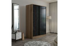 Medway Kledingkast met Schuifdeuren, 120 cm, Zwart en Walnoot