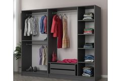 Medway Tideway Garderobe met 5 Glazen Deuren en 2 Laden, 210 cm, Antraciet en Zwart