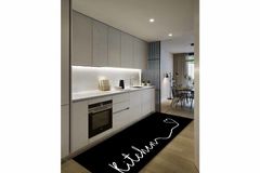 Kitchen Line Heart Pattern Rug, 150 x 200 cm, Black