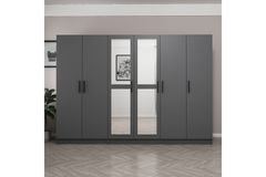 Medway Tideway Kledingkast met 6 Deuren, 2 Lades en Spiegel, 190 cm, Antraciet